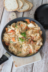 Rice pasta with vegetables and meat.