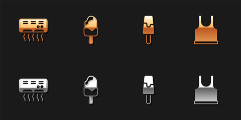 Set Air conditioner, Ice cream, and Sleeveless T-shirt icon. Vector