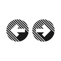 Set of arrows. Black left and right sharp arrows in circle icons. Isolated on white.