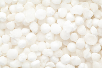 micro Close-Up organic white  sago or sabudana big size Full-Frame Background. Top View