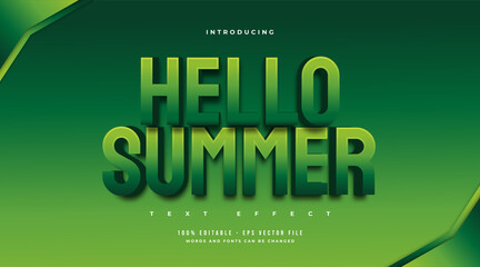 Fototapeta na wymiar Hello Summer Text in Green Gradient with Embossed Effect. Editable Text Style Effect
