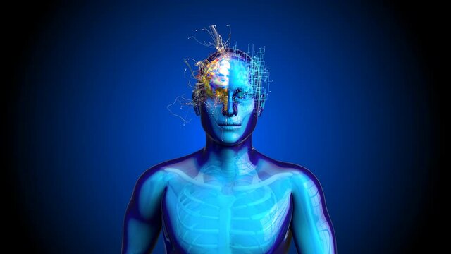 Abstract background of Xray Man walking with left and right Brain