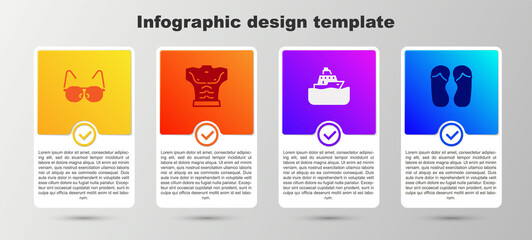 Set Glasses, Bodybuilder muscle, Cruise ship and Flip flops. Business infographic template. Vector