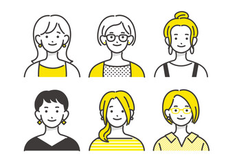 シンプルな女性の線画ベクターイラスト／若者／素材