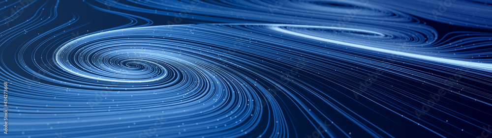 Aufkleber Abstract modern ultra wide background with smooth swirl lines creating vortex structures in a complex data stream. 3D rendering.