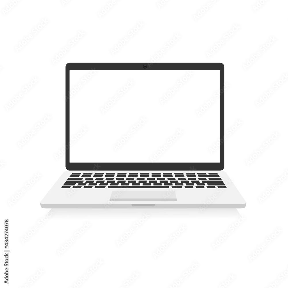 Poster laptop with empty white screen. portable 3d realistic computer device. modern digital technology bla