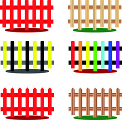 set of wooden fences of various colors. fences, barriers, decor. image for websites
