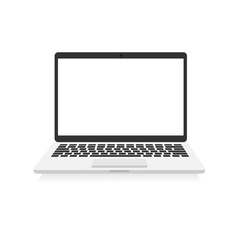 Laptop with empty white screen. Portable 3d realistic computer device. Modern digital technology blank with copy space concept. Vector isolated on white