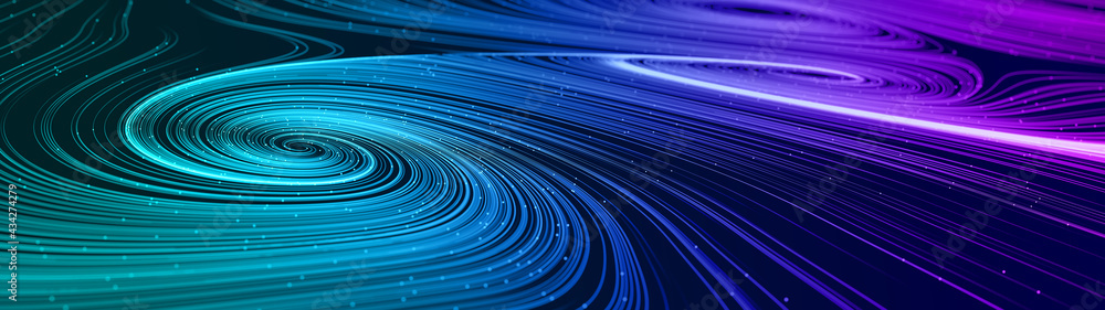 Leinwandbilder Abstract modern ultra wide background with smooth swirl lines creating vortex structures in a complex data stream. 3D rendering.