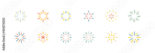 シンプルな花火のアイコンのセット 花火大会 打ち上げ花火 イラスト 素材 マーク 夏 Wall Mural Yugoro