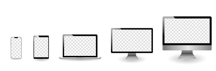 Set realistic Monitors computer, laptop, tablet, phone, smartphone. Vector illustration