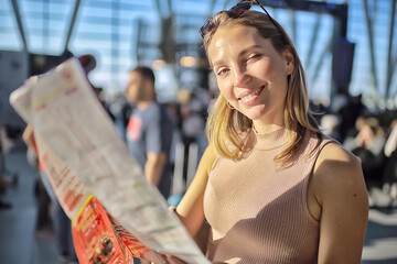 tourists in the city with a map, trip travel city map tourism