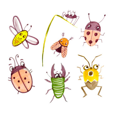 Cute childish cartoon illustration with insects. Great for baby shower, birthday, invitations, invitation cards, blog,