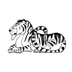 Tiger, hand drawn black and white sketch. Vector illustration. Chinese New Year 2022.