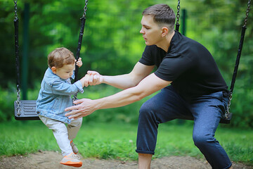 springtime, a boy in the spring swinging on a swing, leisure enjoyment childhood summer happy child