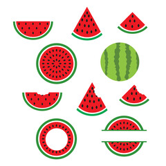 watermelons and slices on white background. summer shirt design. watermelon monogram frame. flat style.