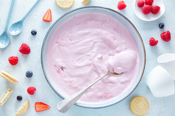 Homemade fruity ice cream in bowl