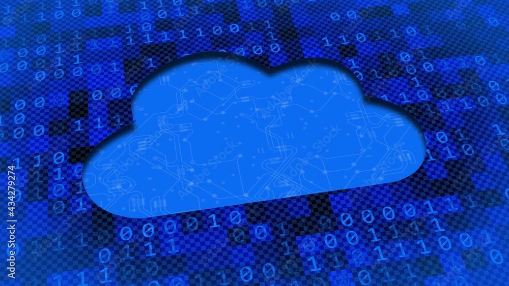 Poster digital screen abstract graphic background - blurred circuit board in cut out as data cloud - binary