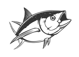 Tuna big fishing on white logo illustration. Vector illustration can be used for creating logo and emblem for fishing clubs, prints, web and other crafts.