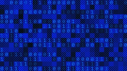 Digital screen abstract graphic background - binary code on mosaic of square elements with random changed colors - 3D Illustration