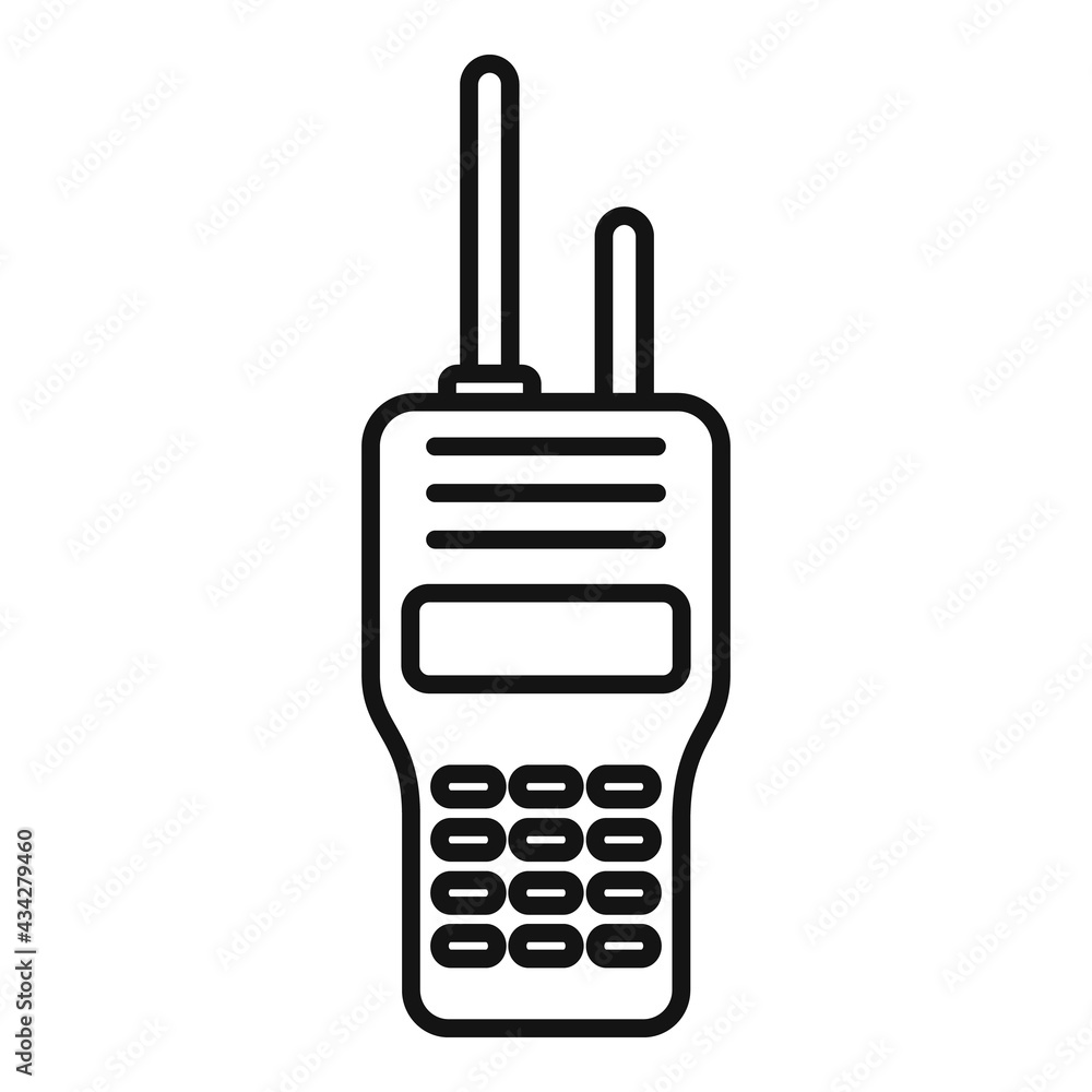 Sticker security service walkie talkie icon, outline style