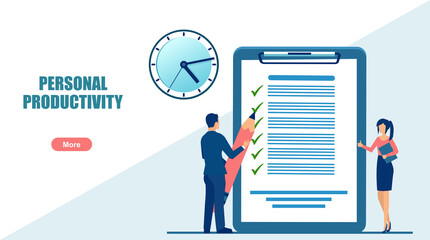 Vector of organized business man and businesswoman managing the time efficiently