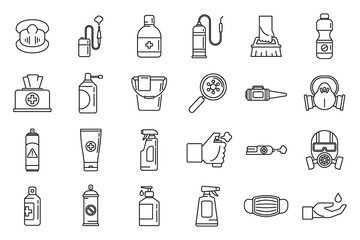 Home disinfection icons set, outline style