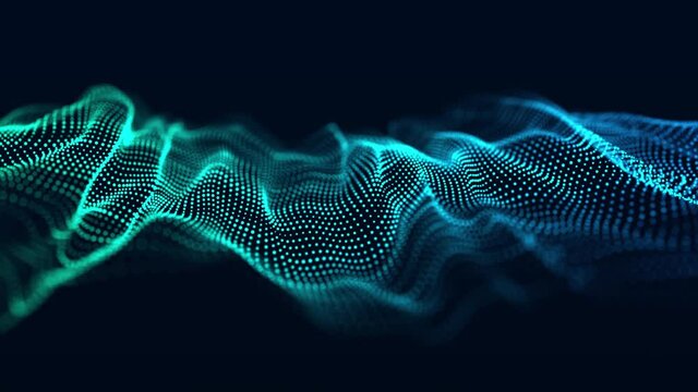Abstract technology wave. Flow of particles. Big data transfer visualization. 3d rendering.