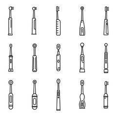 Electric toothbrush healthcare icons set, outline style