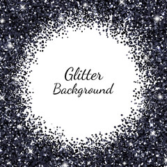 Black round border frame sparkling glitter. Vector