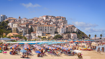 Panoramic view of Rodi Garganico from the beach, Gargano, Italy