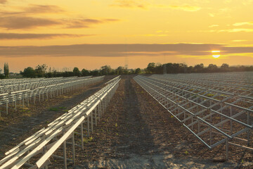 A large solar farm under construction - metal frames.