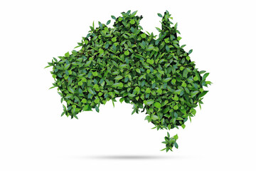 Australia map leaf Isolated on white background clipping path World environment concept