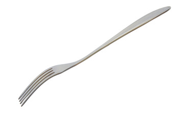 Dining steel fork in tilt isolate on white background