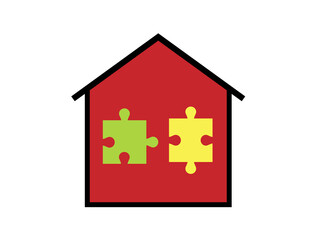 House of puzzles with a roof. Construction Corporation.