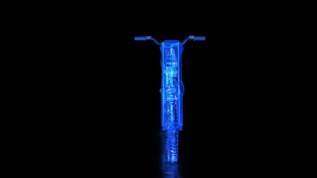 Sport bike. Motocross Motorcycle. X-ray 4k video rendering of 3d. Rotating hologram.