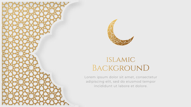 Islamic Arabic Golden Ornament Pattern Frame Elegant Borders Background with Copy Space