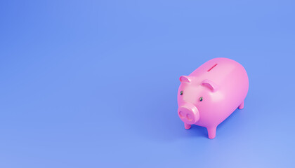 3D rendering. Piggy bank or money box on blue background with savings money concept. Pink money box and savings idea concept.