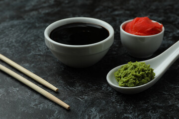 Concept of sushi eating on black smokey background