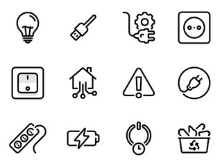 Set of black vector icons, isolated against white background. Flat illustration on a theme electrical appliances