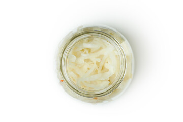 Jar of sauerkraut isolated on white background