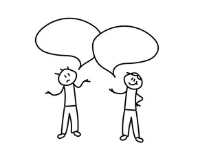 Two people are talking on a white background. Sketch. Vector illustration.