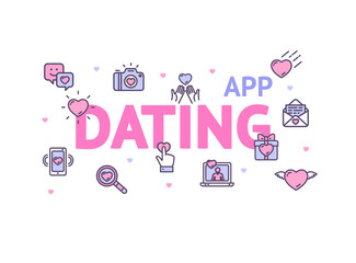 Dating App Concept with Thin Line Icons. Vector