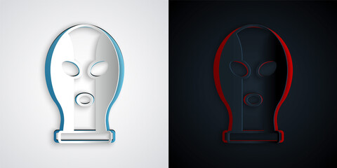 Paper cut Mexican wrestler icon isolated on grey and black background. Paper art style. Vector