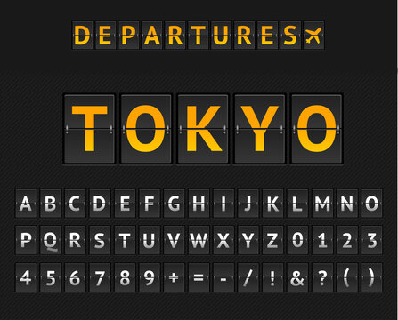 Mechanical Airport Flip Board Tokio and Set of Letters and Numbers . Vector