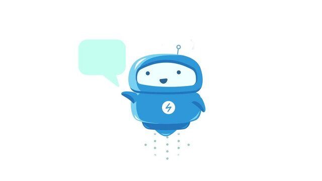 Chat bot animation. Fly robot message service. Support service-center. Chatbot speech bubble. Communication contact. Cartoon character. Motion graphics. Footage.