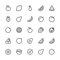Fruits and Berries. Simple Interface Icons. Editable Stroke. 32x32 Pixel Perfect.