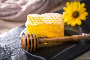 Sweet bee honey in combs.