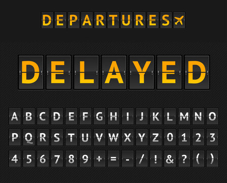 Mechanical Airport Flip Board Delayed and Set of Letters and Numbers . Vector