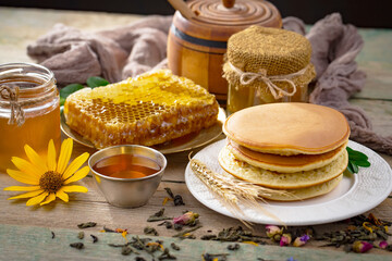 Sweet bee honey in combs.